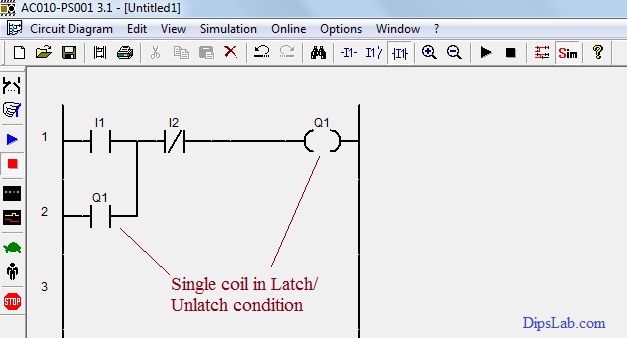 a single rung of a ladder logic program is arranged with